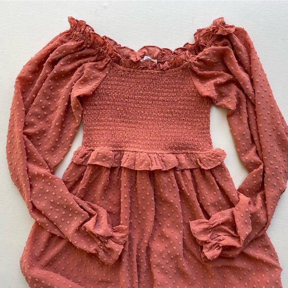 entro | Rust Long Sleeve Ruffle Dress - Picture 6 of 6